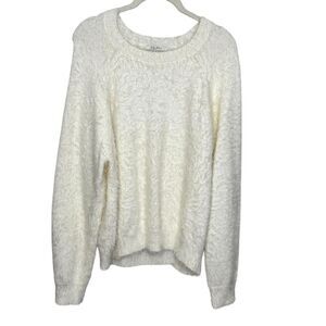 Z Supply Sweater Womens Small White Fuzzy Textured Pullover Crewneck Soft Cozy